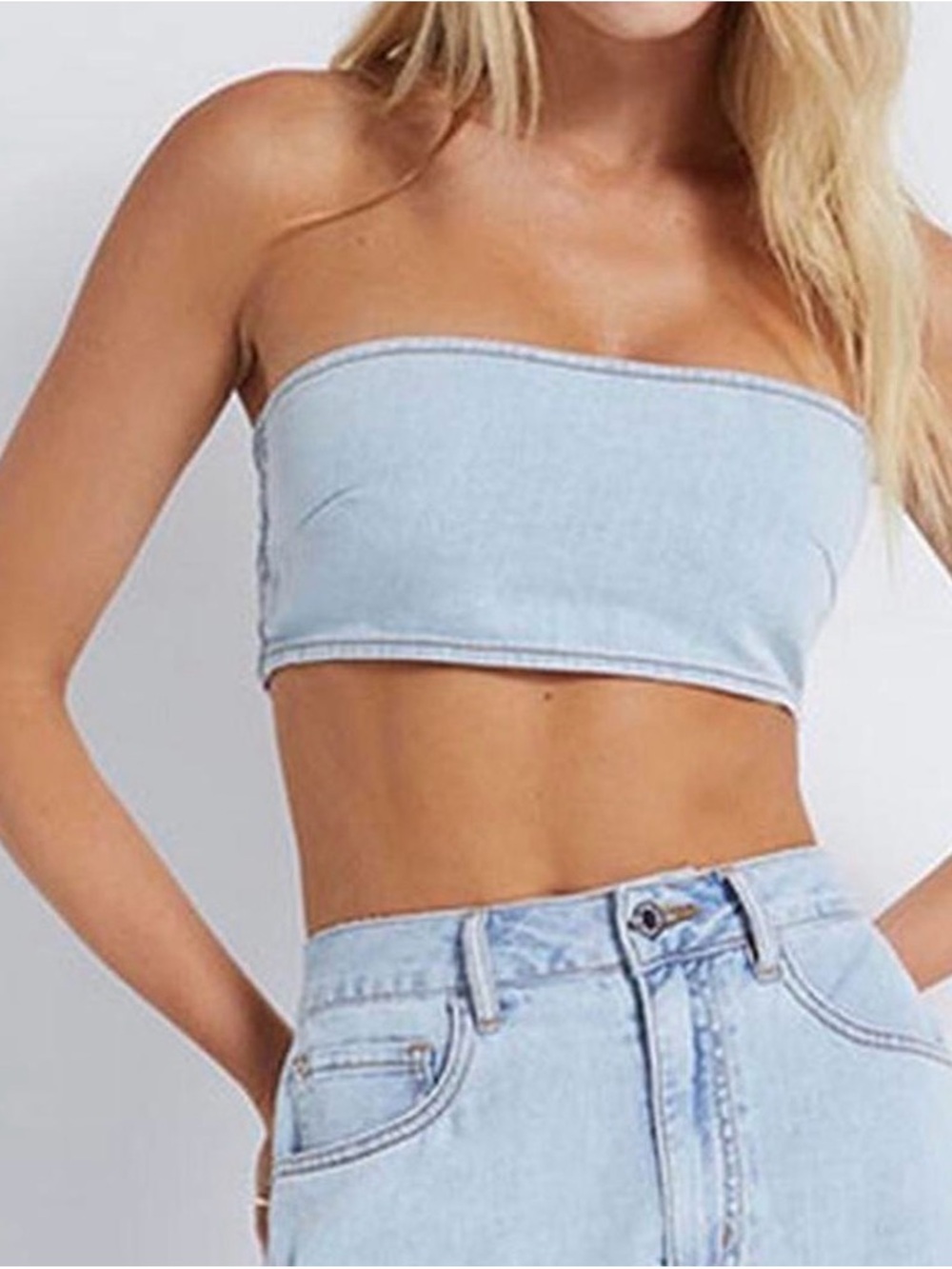 WeWoreWhat Light Blue Denim Tube Top - Women's Strapless Crop and short set